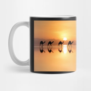 Travelling camels through desert sunset-nature Mug